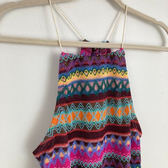 Emery Rose Womens S Rainbow Boho Chevron Print Fringe Halter Dress Festival - Picture 4 of 8